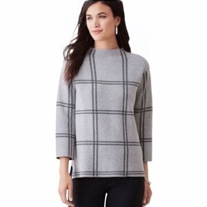 J. JILL Windowpane Plaid Print Wool Mock Neck Sweater